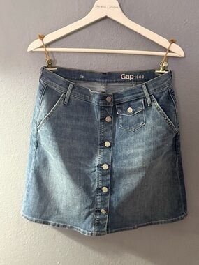 GAP Light Blue Denim Button-Front A-Line Skirt